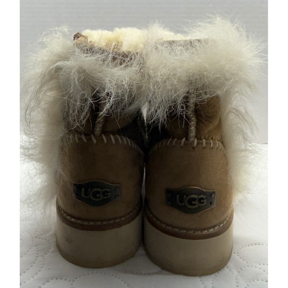 UGG Fluff Punk Womens Ankle Boots Chestnut Suede Toscana Sheepskin Size 8 - Picture 3 of 12
